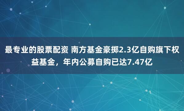 最专业的股票配资 南方基金豪掷2.3亿自购旗下权益基金，年内公募自购已达7.47亿